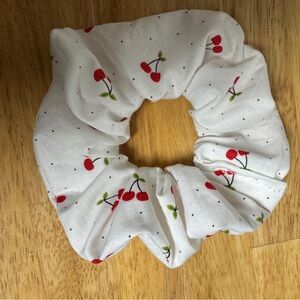 Cherry Print White Scrunchie